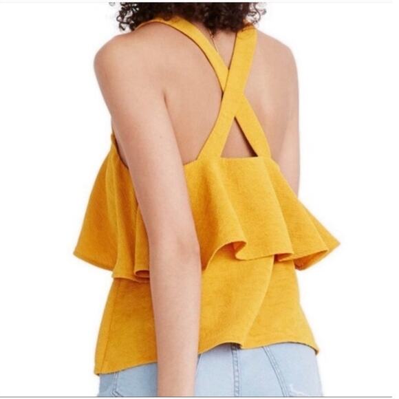 Madewell Texture Thread Tiered Tank Top Size Medium J0279 Mustard Flowy Strappy - Picture 2 of 11